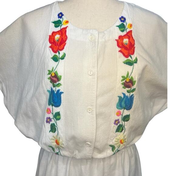 Handmade Embroidered Shirt Dress Multicolor Cotton Short Sleeve Midi sze Medium - Picture 2 of 16